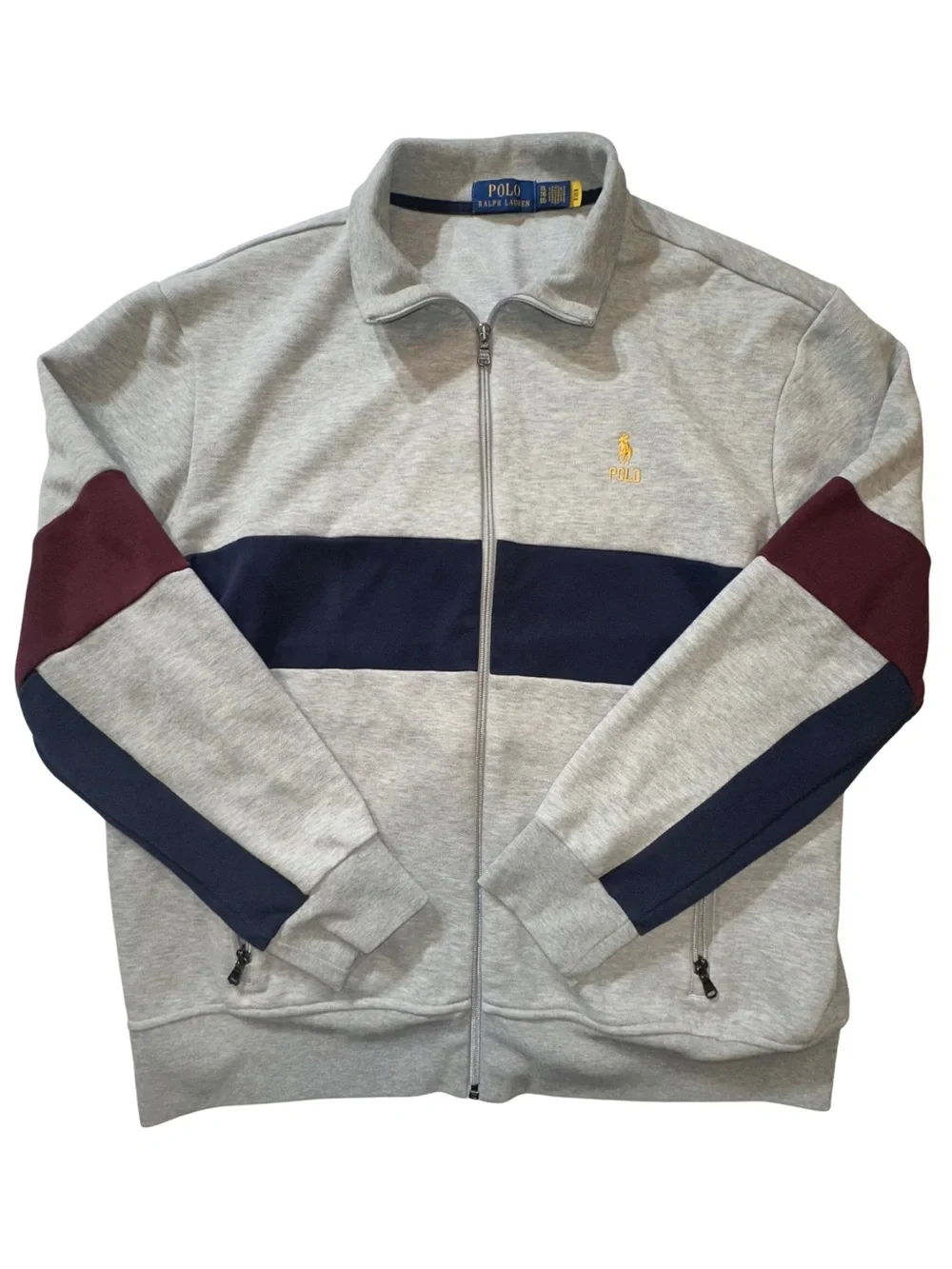 Polo Ralph Lauren Men XL Heavyweight Full Zip Sweatshirt Colorblock Gray Navy